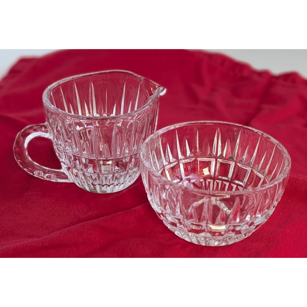 Zajecar Heirloom Crystal Creamer and Sugar Bowl Set Clear Pressed Glass VTG